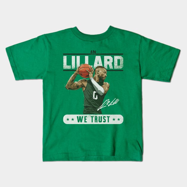 Damian Lillard Milwaukee Trust Kids T-Shirt by ClarityMacaws